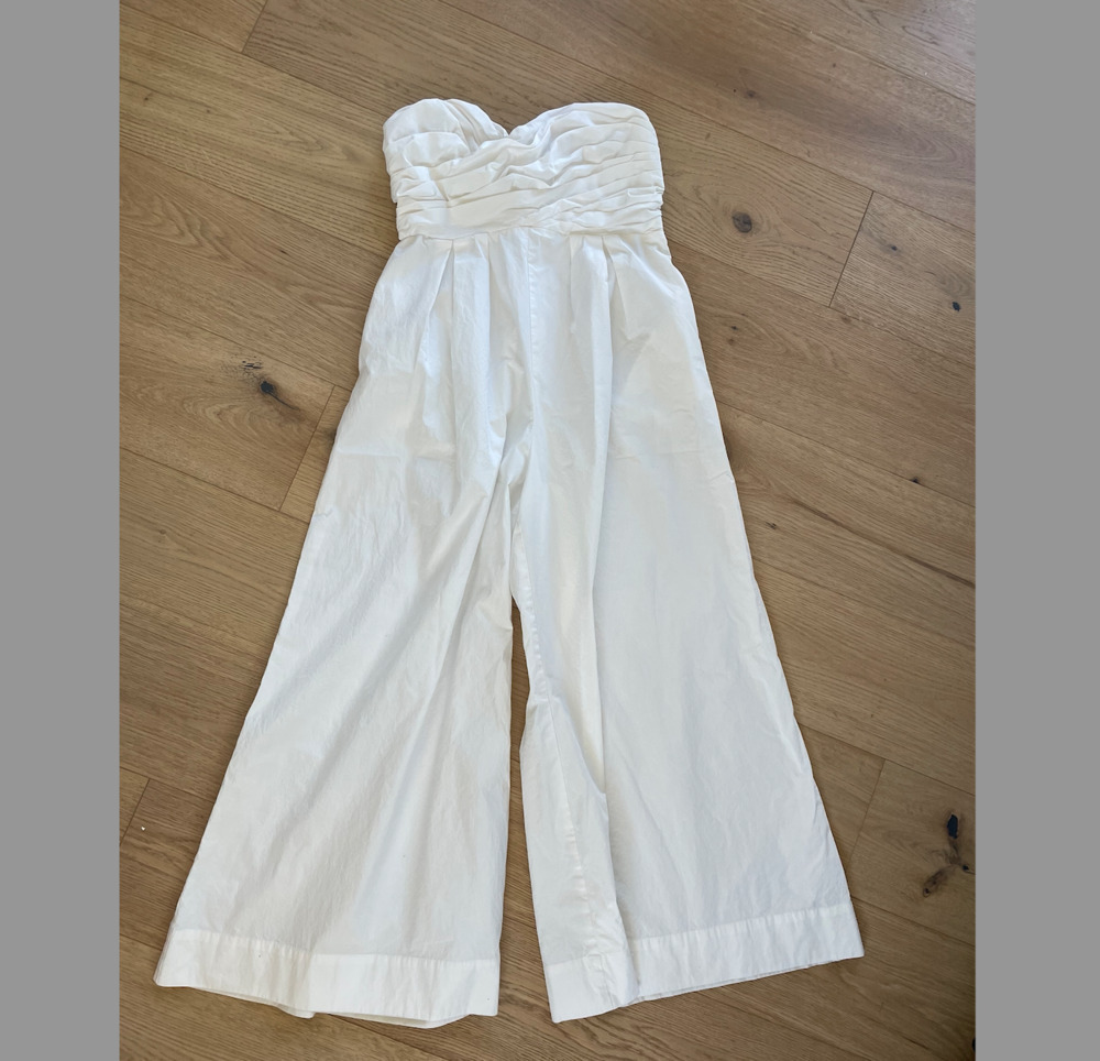 Showpo White Wid Leg Strapless Jumpsuit 100% Cotton Large with Pockets sleek - Picture 2 of 10